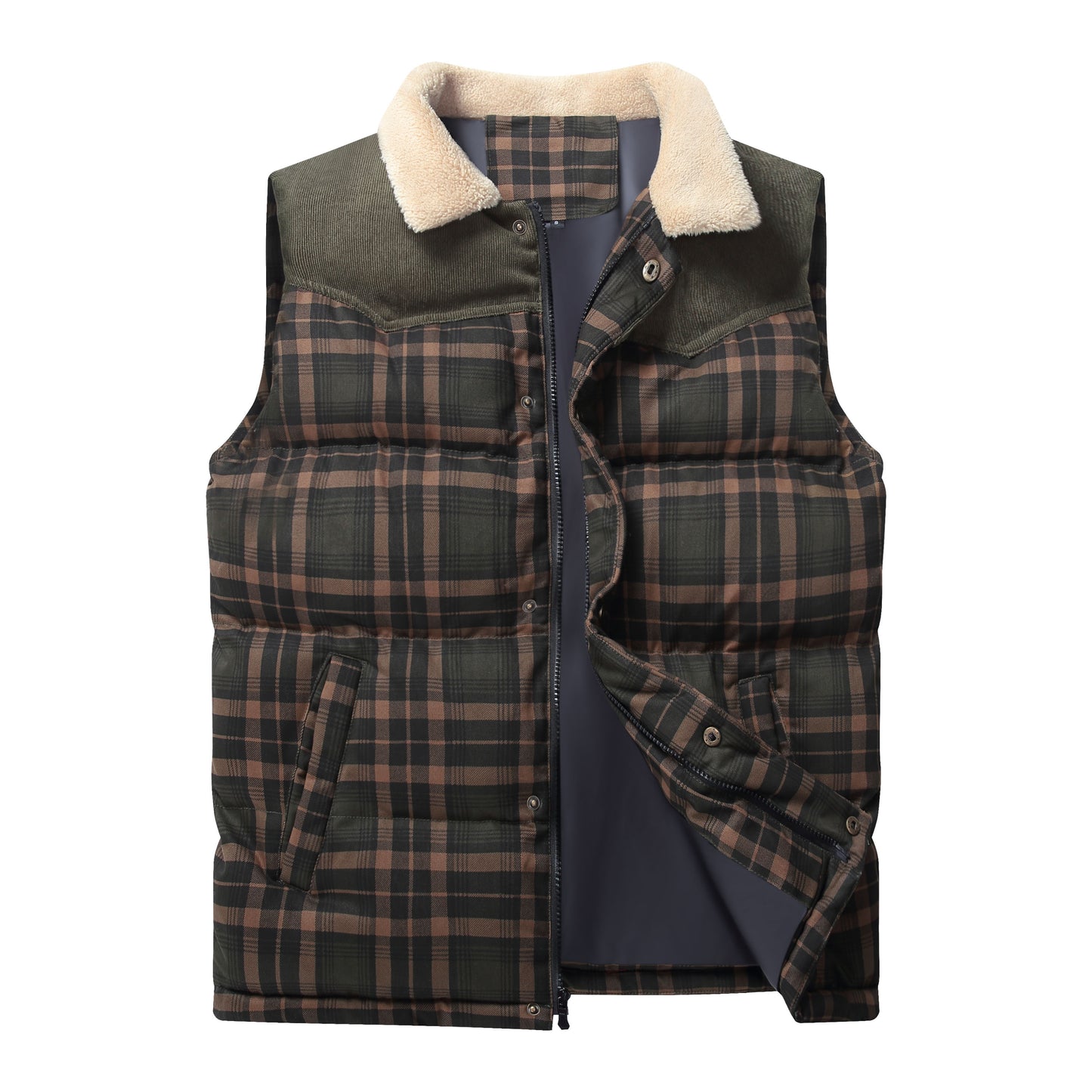 Men Neck Collar Warm Plaid Vest